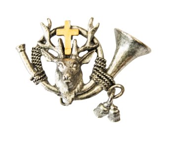 Anstecker Jagdhorn  Hirschkopf mit Kreuz Hutschmuck  Anstecknadel